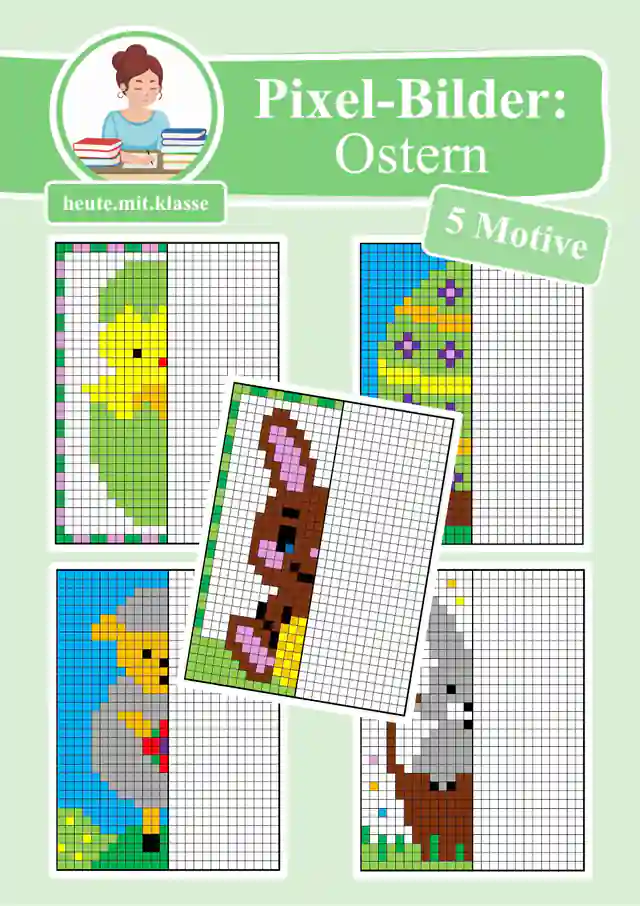 Pixel-Bilder: Ostern (Pixel-Art / Symmetrie / Spiegelachse)