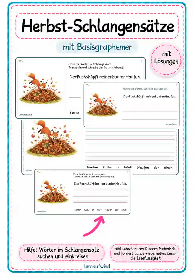 Schlangensätze mit Basisgraphemen – Wortgrenzen erkennen & Rechtschreibung fördern 