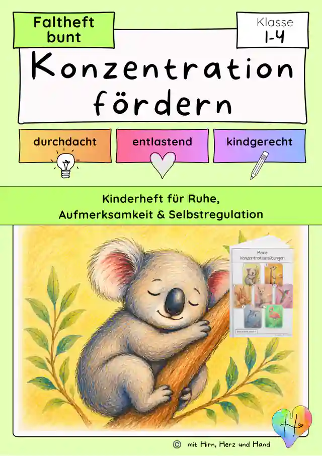 Bewegung und Entspannung Klasse 1–4 | Konzentration fördern · Buntes Faltheft