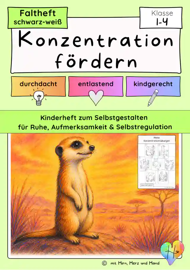 Bewegung und Entspannung Klasse 1–4 | Konzentration fördern · Faltheft zum Ausmalen
