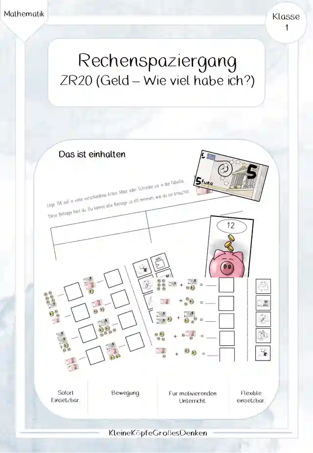 Rechenspaziergang ZR20 Geld (Addition / wie viel habe ich)