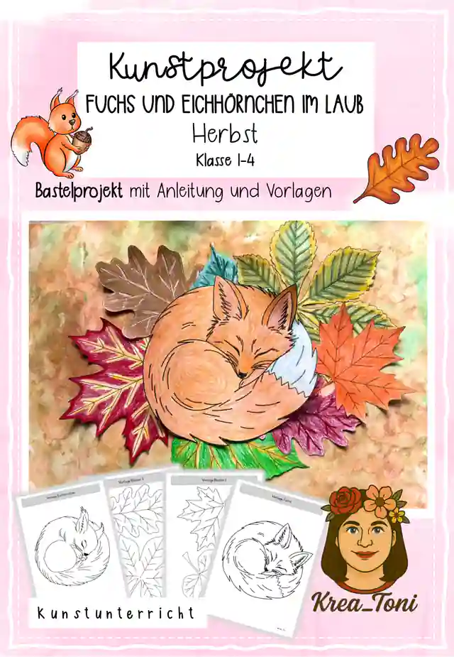 Kunstprojekt Fuchs und Eichhörnchen im Laub, Klasse 1-4