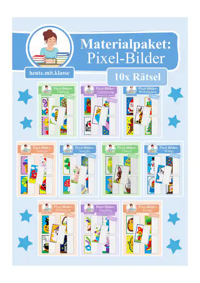 Materialpaket: Pixel-Bilder (Symmetrie / Pixel-Art / Spiegelachse)