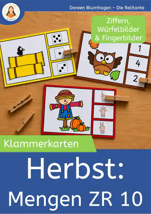 Herbst Klammerkarten Zahlenraum 10 – Mengen erfassen | Ziffern, Würfelbilder & Fingerbilder