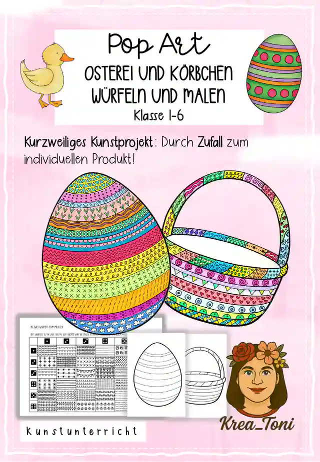Pop Art Kunstprojekt Osterei und Körbchen, Klasse 1-6