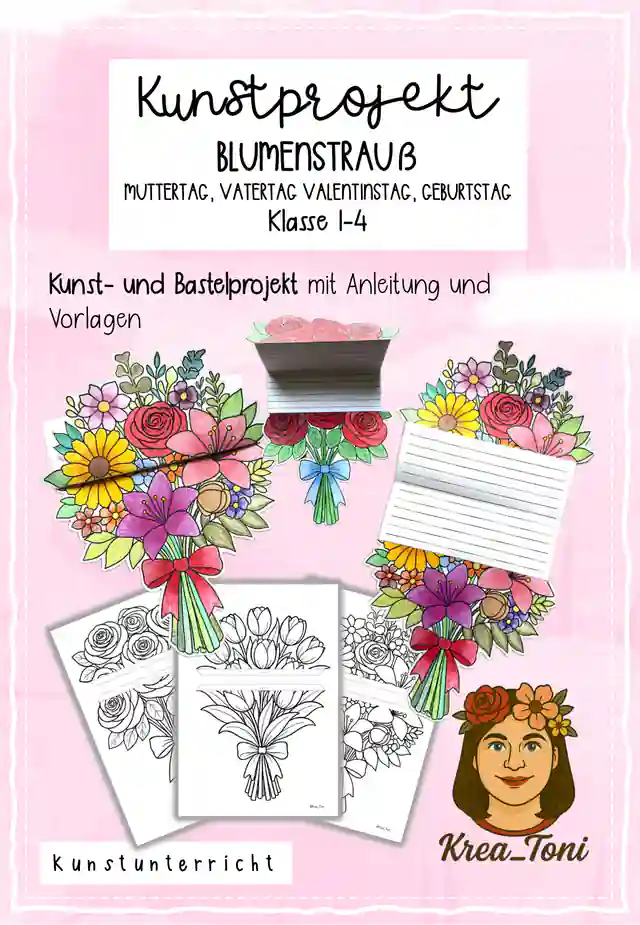 Kunstprojekt Blumenstrauß (Muttertag, Vatertag, Valentinstag, Geburtstag), Klasse 1-4