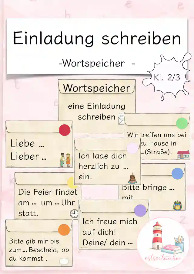 Einladung schreiben Wortspeicher (Kl. 2/3)