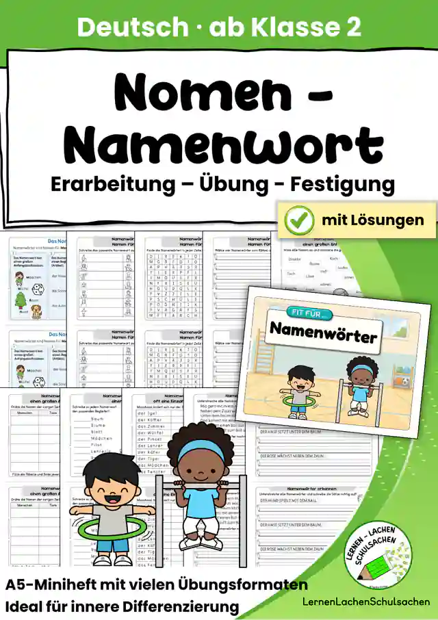 Nomen Namenwörter Wortarten – A5-Miniheft mit Lösungen | Klasse 2–3