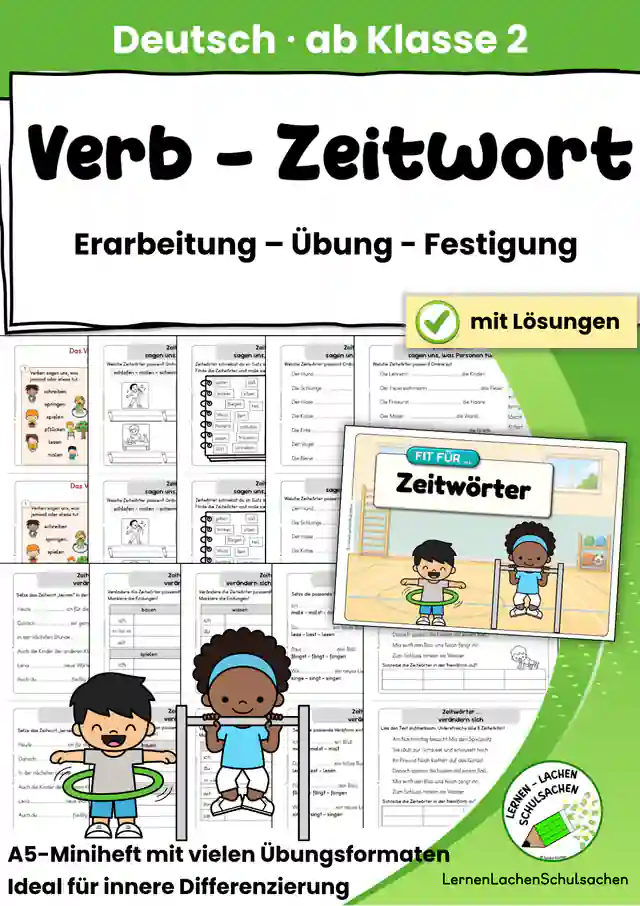 Verben Zeitwörter Wortarten  – A5-Miniheft | Klasse 2–3