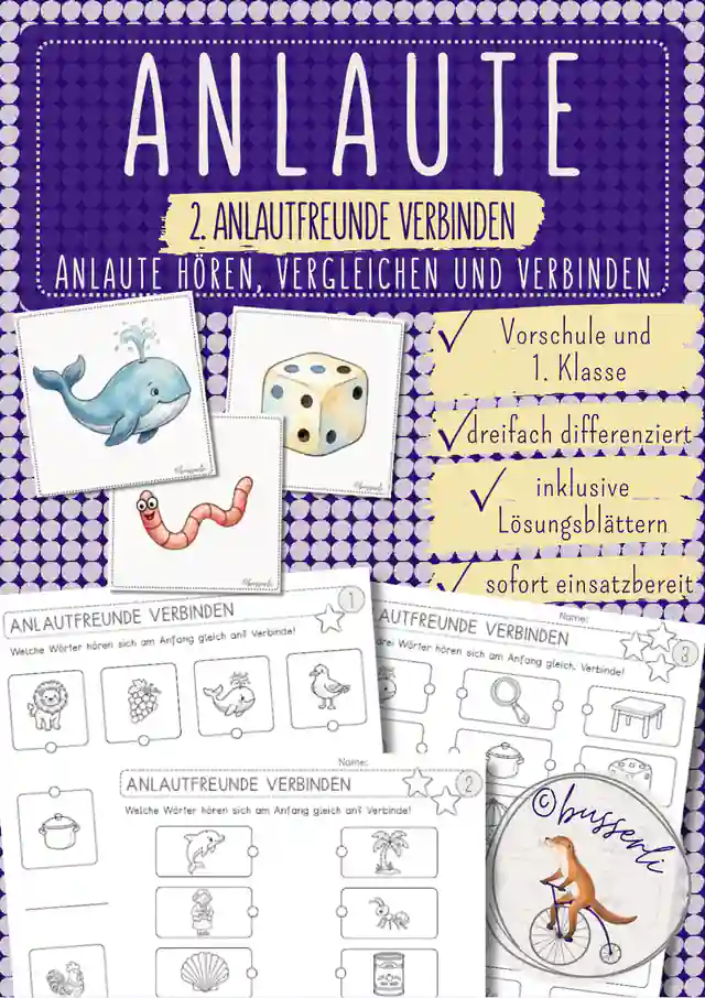 Anlaute erkennen und verbinden 2 | Arbeitsblätter phonologische Bewusstheit | 1. Klasse & Vorschule