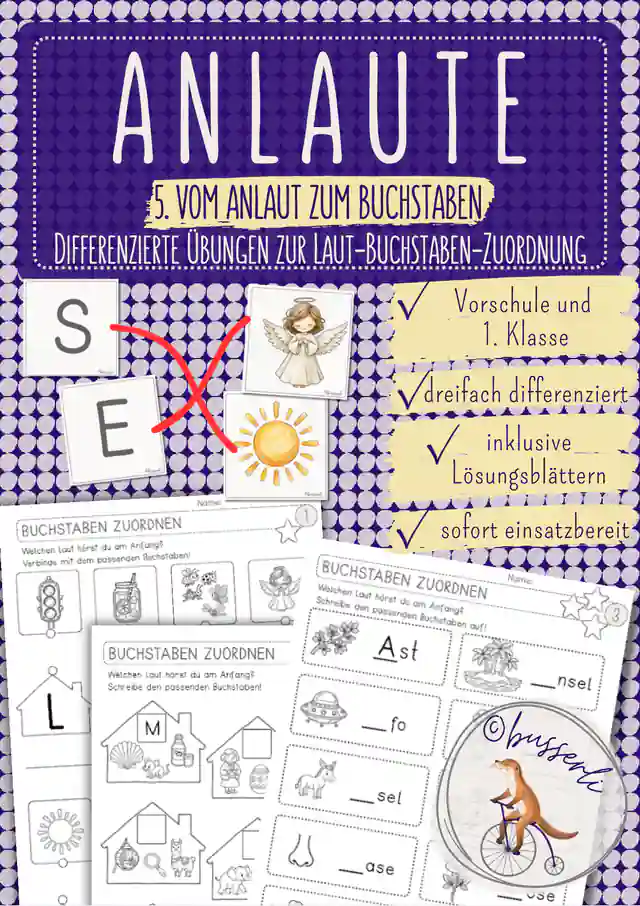 Anlaute hören und schreiben 5 | Laut Buchstaben Zuordnung | Arbeitsblätter 1. Klasse & Vorschule