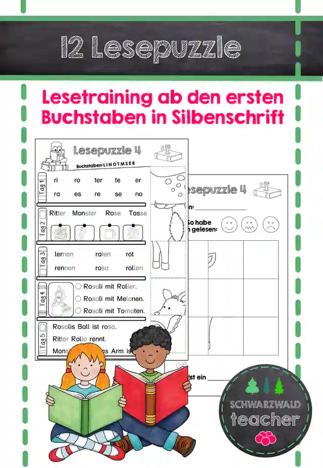 Lesetraining für Leseanfänger – 12 Lesepuzzle in Silbenschrift | Klasse 1