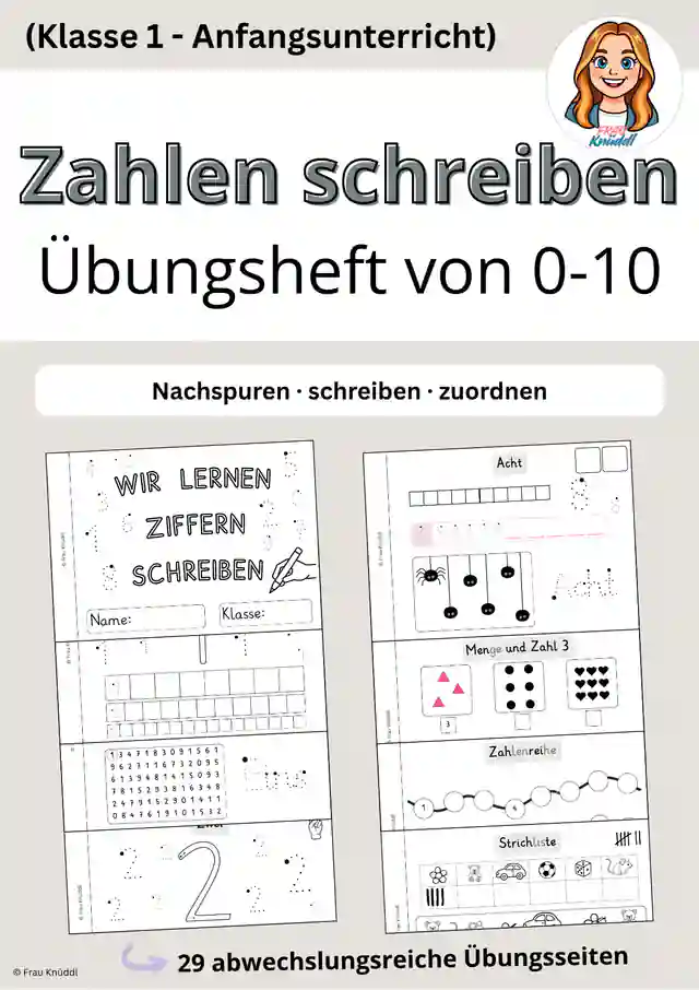 Ziffernschreibkurs 0-10 - Zahlen schreiben lernen - Übungsheft Klasse 1