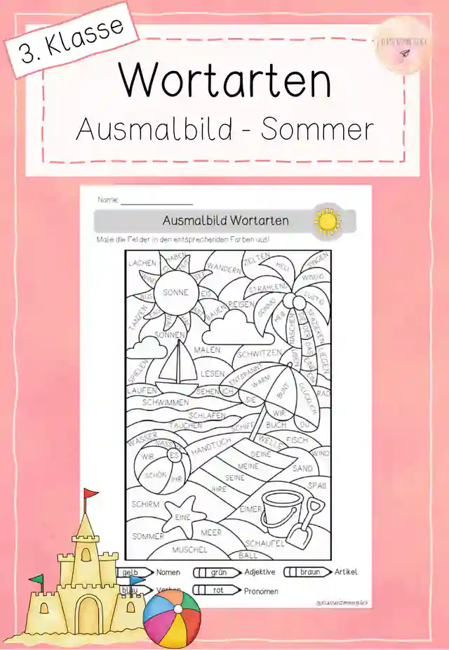 Wortarten - Ausmalbild - Sommer