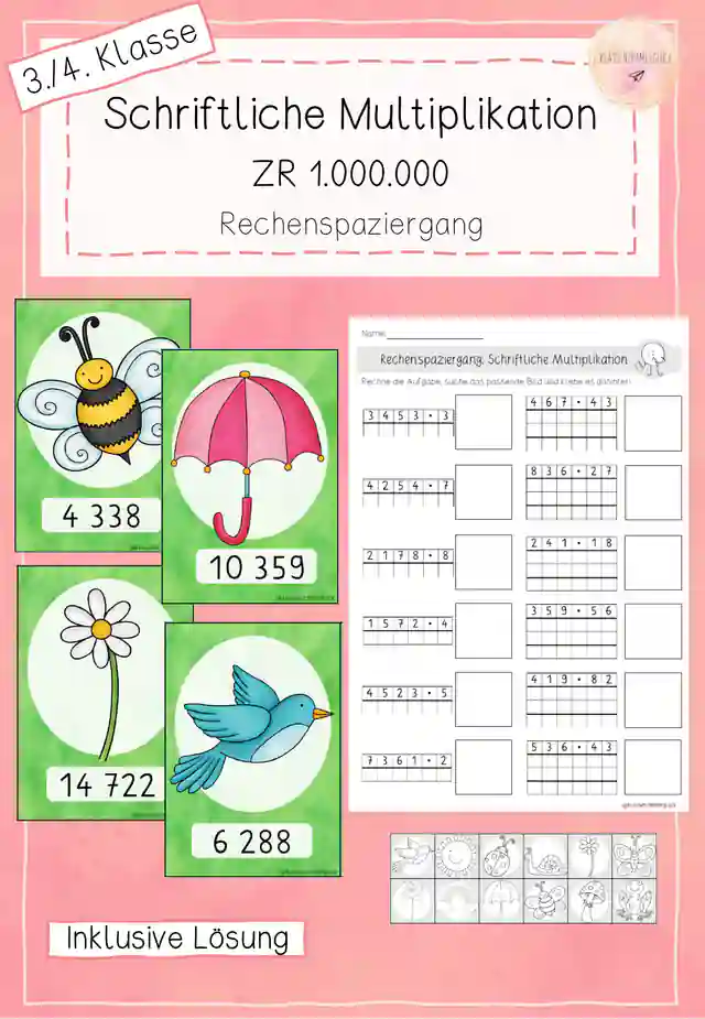Rechenspaziergang - Schriftliche Multiplikation (1 Mio) - Frühling
