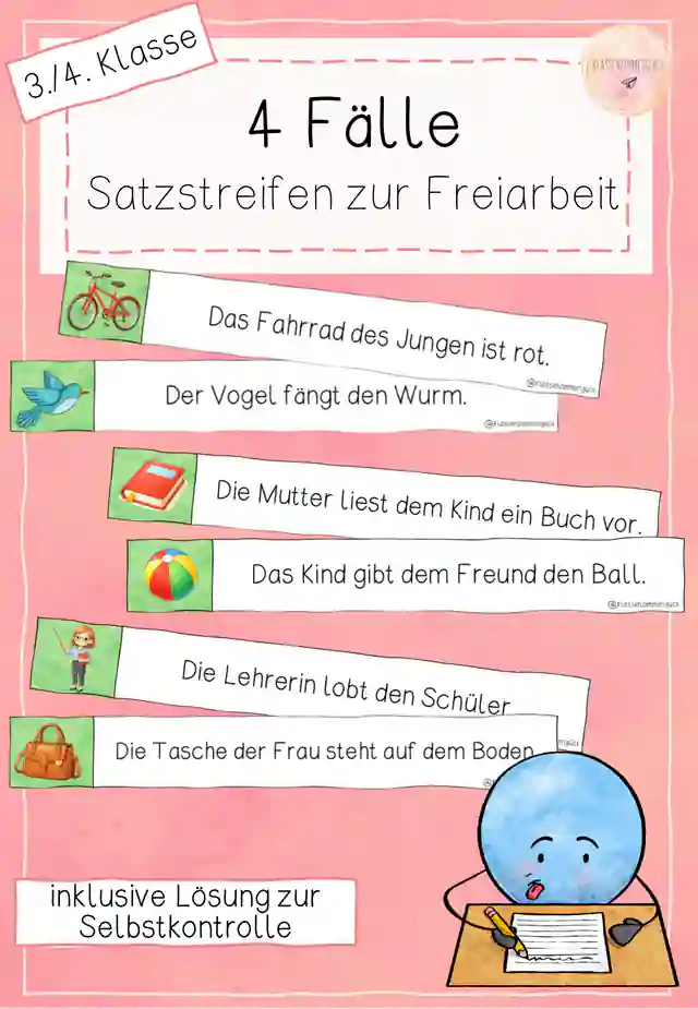 Freiarbeitsmaterial zu den vier Fällen - Fälle erkennen - Satzstreifen