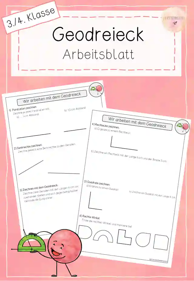 Geodreieck - Arbeitsblatt - 3./4. Klasse