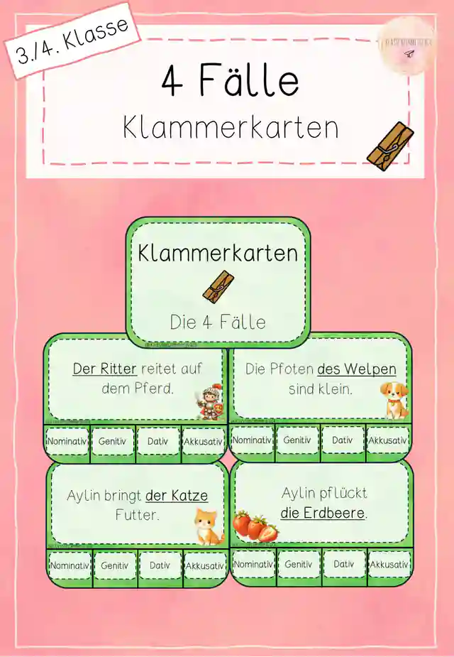 Klammerkarten - Die 4 Fälle - 3./4. Klasse