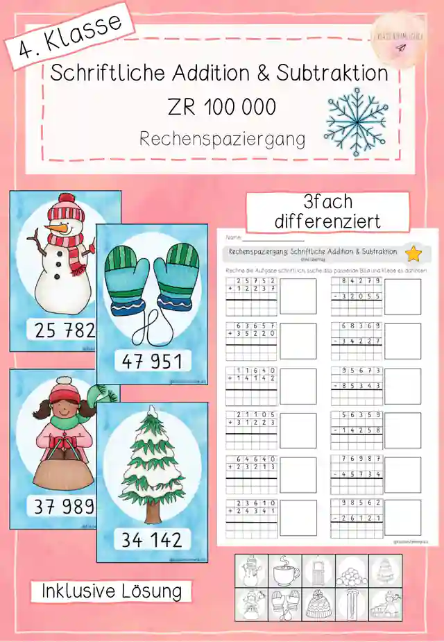 Rechenspaziergang - Schriftliche Addition und Subtraktion ZR 100000 - Winter