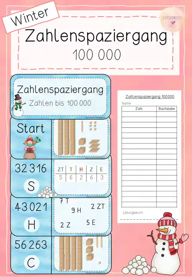 Zahlenspaziergang 100000 (Hunderttausend) - Winter