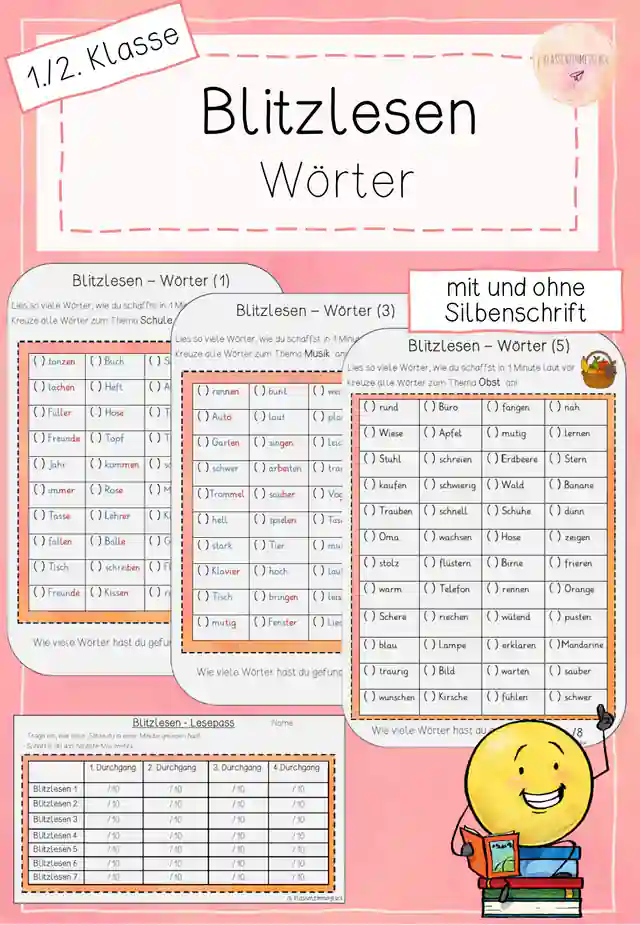 Blitzlesen - Wörter - 1. & 2. Klasse
