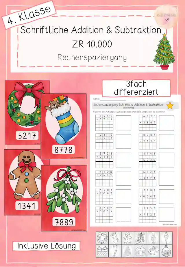 Rechenspaziergang - Schriftliche Addition und Subtraktion ZR 10000 - Weihnachten