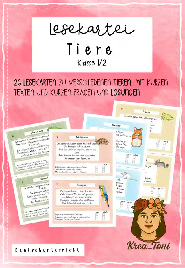 Lesekartei Tiere – 26 Lesekarten mit Richtig-Falsch-Fragen & Lösungen (Deutsch Klasse 1, 2)