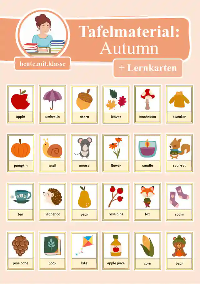 Tafelmaterial & Lernkarten: Vokabeln Autumn / Fall / Herbst (Englisch flashcards)