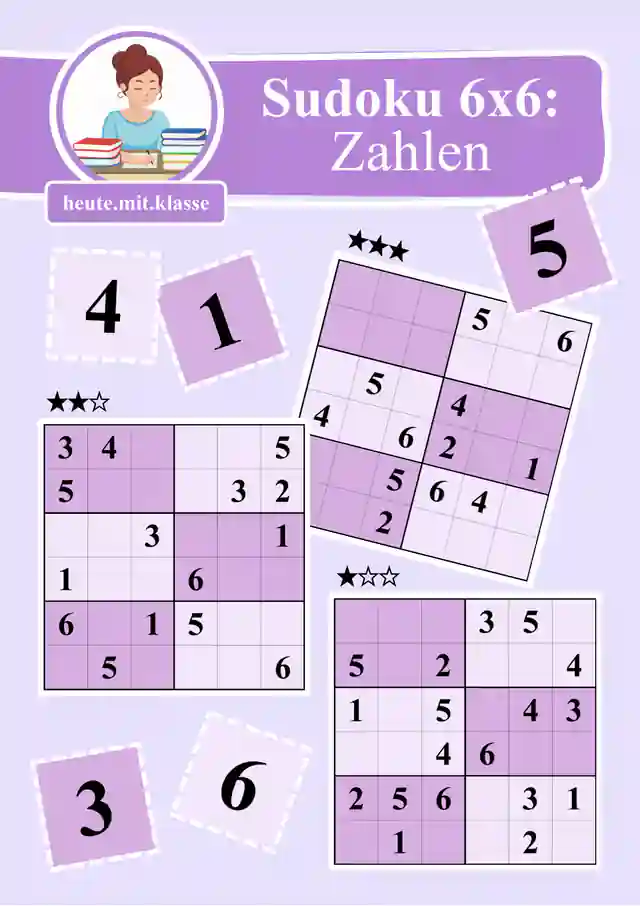 Sudoku 6x6: Klassisch mit Zahlen - Logisches Denken fördern!