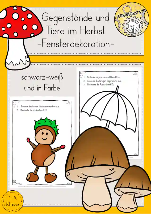 Herbst Tiere Gegenstände Fensterbilder Fensterdeko Kunst Öltrick