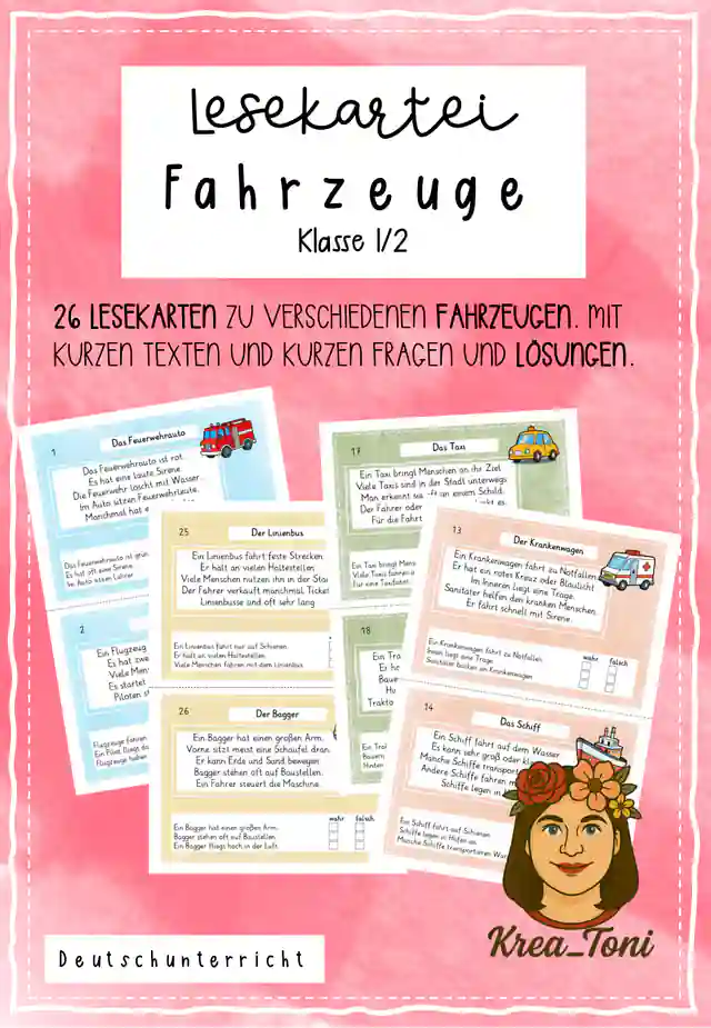 Lesekartei Fahrzeuge – 26 Lesekarten mit Richtig-Falsch-Fragen & Lösungen (Deutsch Klasse 1, 2)