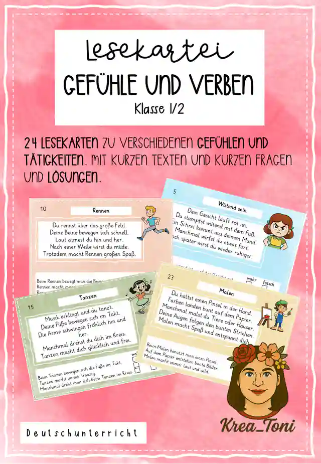Lesekartei Gefühle und Verben – 24 Lesekarten mit Richtig-Falsch-Fragen & Lösungen (Deutsch Klasse 1, 2)