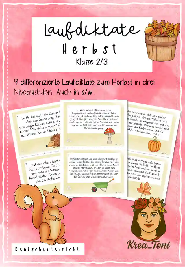 Laufdiktate Herbst – 9 differenzierte Laufdiktate mit Schreibblättern | Klasse 2–3