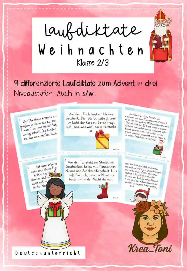 Laufdiktate Weihnachten & Advent Klasse 2–3 – 9 differenzierte Laufdiktate mit Schreibblättern