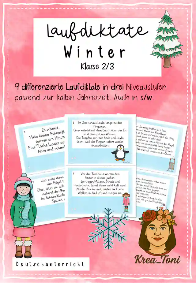 Laufdiktate Winter Klasse 2–3 – 9 differenzierte Laufdiktate mit Schreibblättern