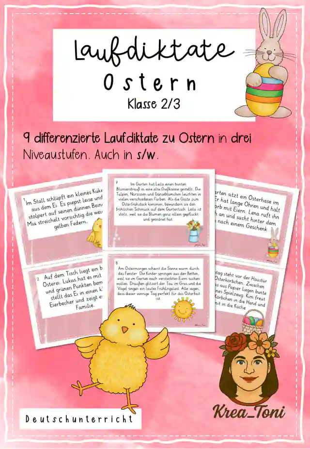 Laufdiktate Ostern Klasse 2–3 – 9 differenzierte Laufdiktate mit Schreibblättern