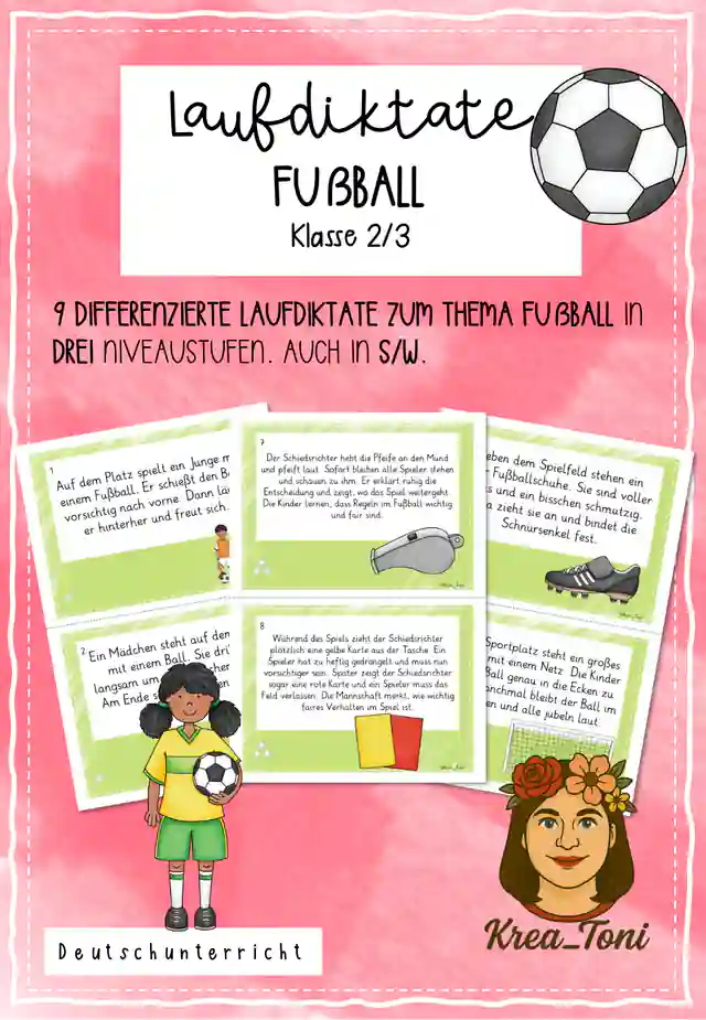 Laufdiktate Fußball – 9 differenzierte Texte (3 Niveaustufen) Deutsch Klasse 2, 3