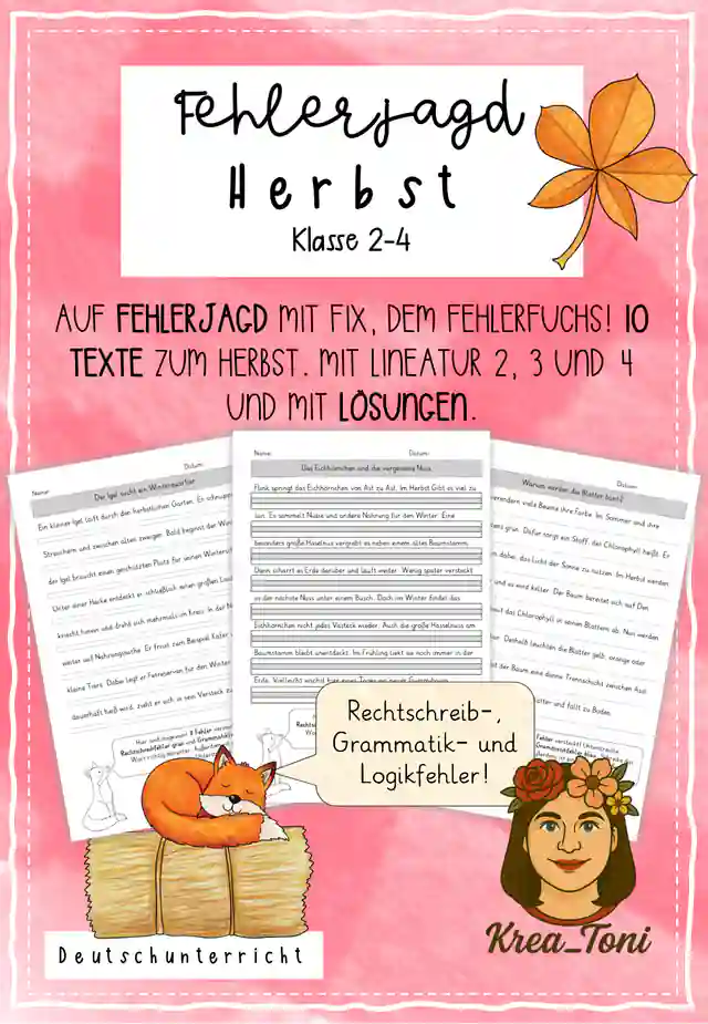 Fehlerjagd Herbst – Rechtschreibung, Grammatik & Logikfehler finden (Deutsch Klasse 2, 3, 4 mit Lösungen)