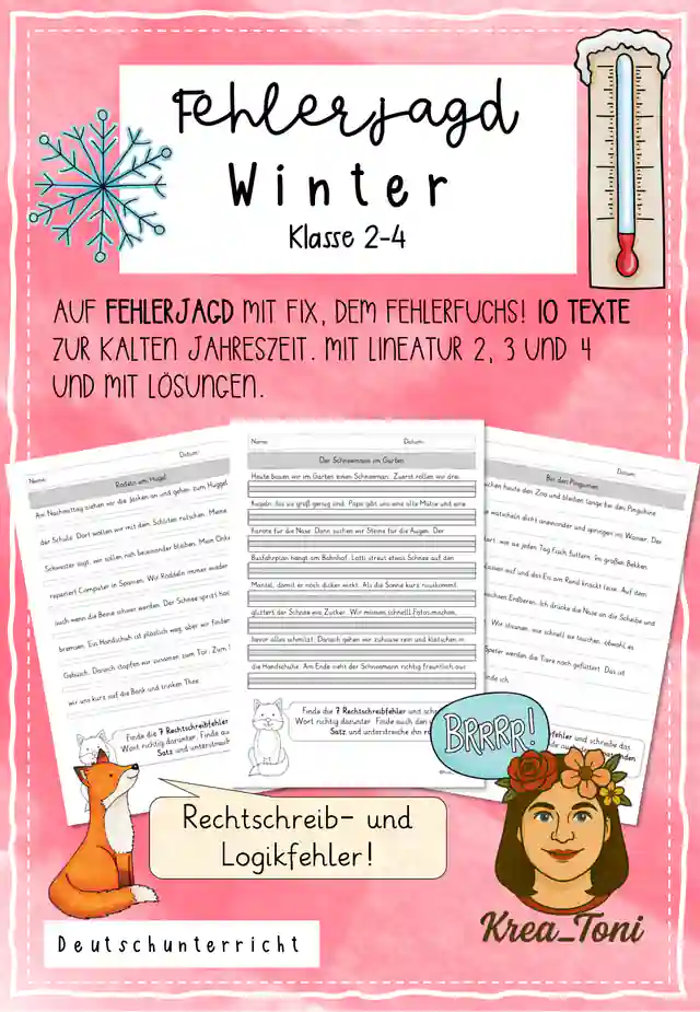 Fehlerjagd Winter – Rechtschreibung & genaues Lesen (Deutsch Klasse 2–4)
