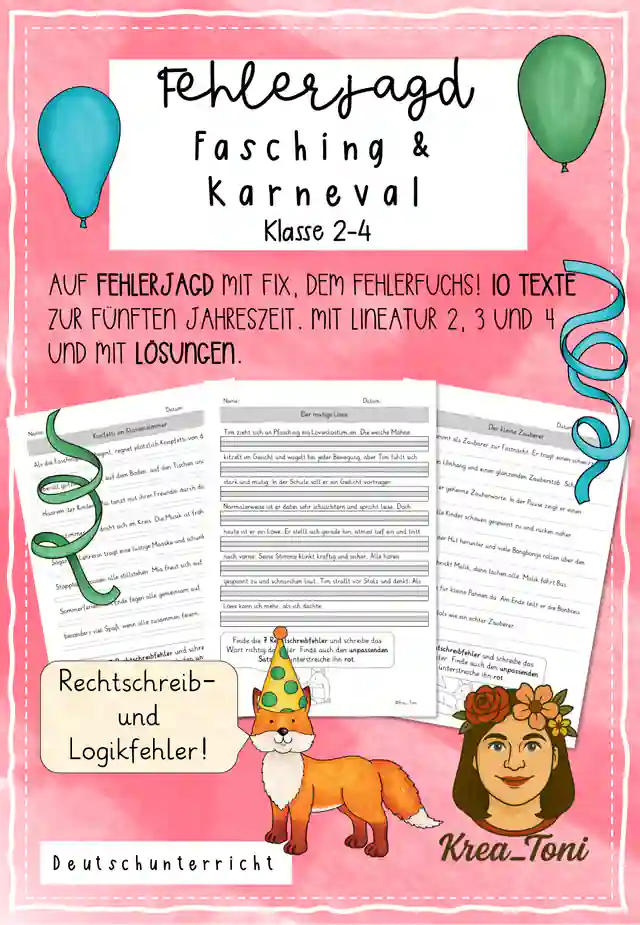 Fehlerjagd Fasching & Karneval – Rechtschreibung & genaues Lesen trainieren (Deutsch Klasse 2, 3, 4)