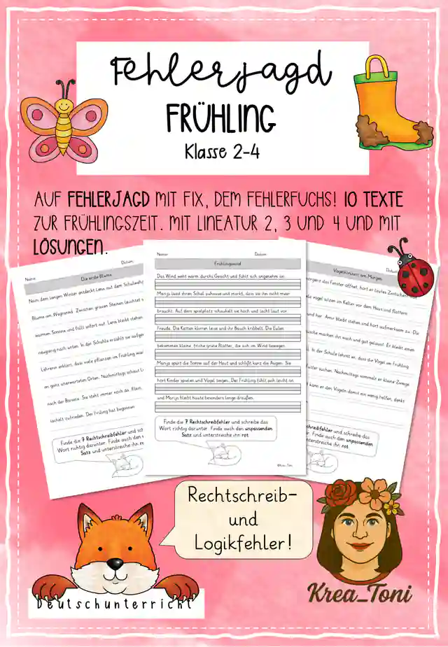 Fehlerjagd Frühling – Rechtschreibung & genaues Lesen (Deutsch Klasse 2–4)