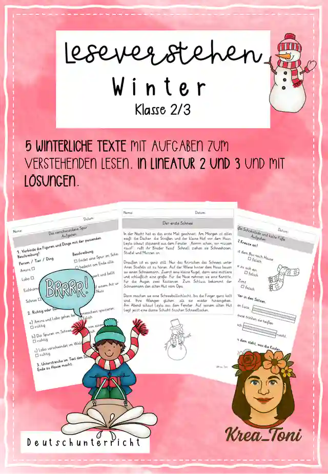 Leseverstehen Winter Klasse 2–3 – 5 Texte mit Aufgaben & Lösungen zum Leseverständnis