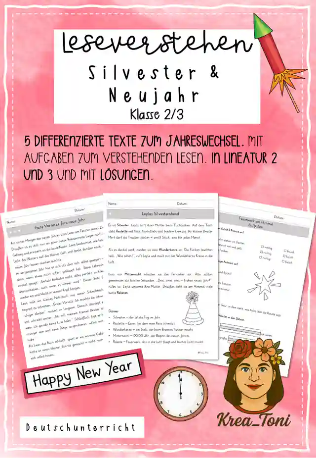 Leseverstehen Silvester und Neujahr Klasse 2–3 – 5 Texte mit Aufgaben & Lösungen zum Leseverständnis