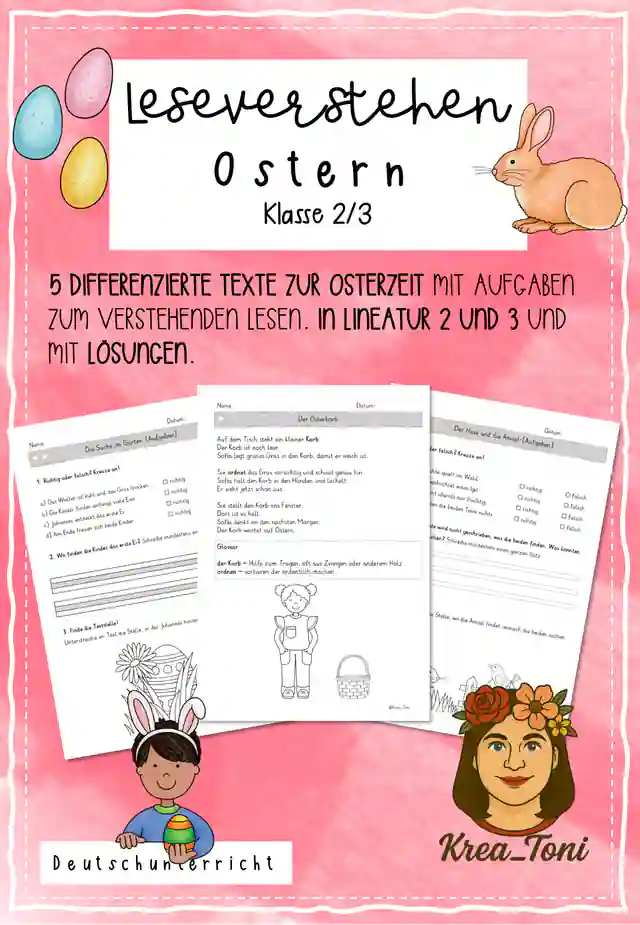 Leseverständnis Ostern Klasse 2–3 – 5 differenzierte Texte mit Aufgaben & Lösungen zum Leseverstehen