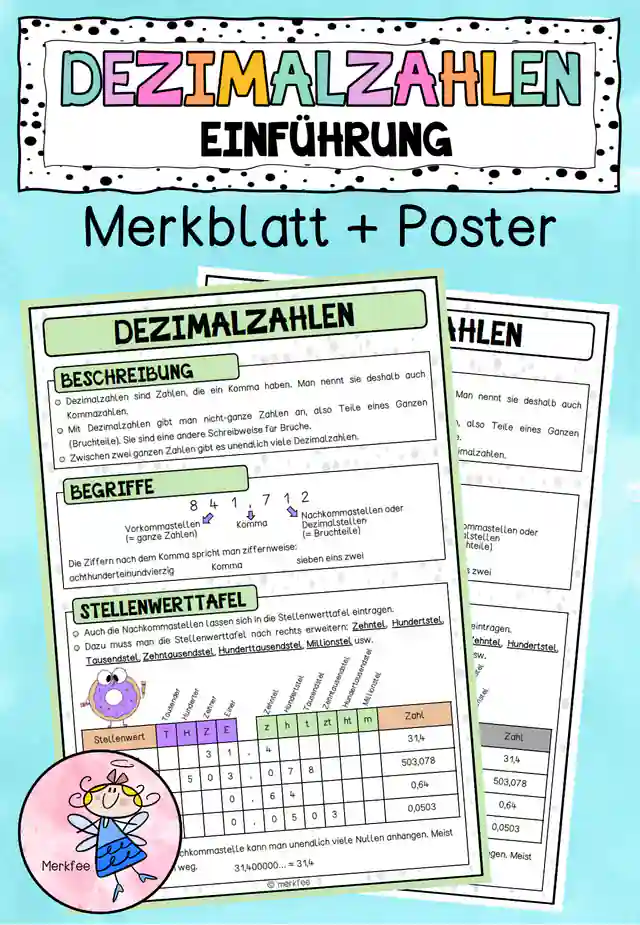 DEZIMALZAHLEN: Einführung - Merkblatt + Poster
