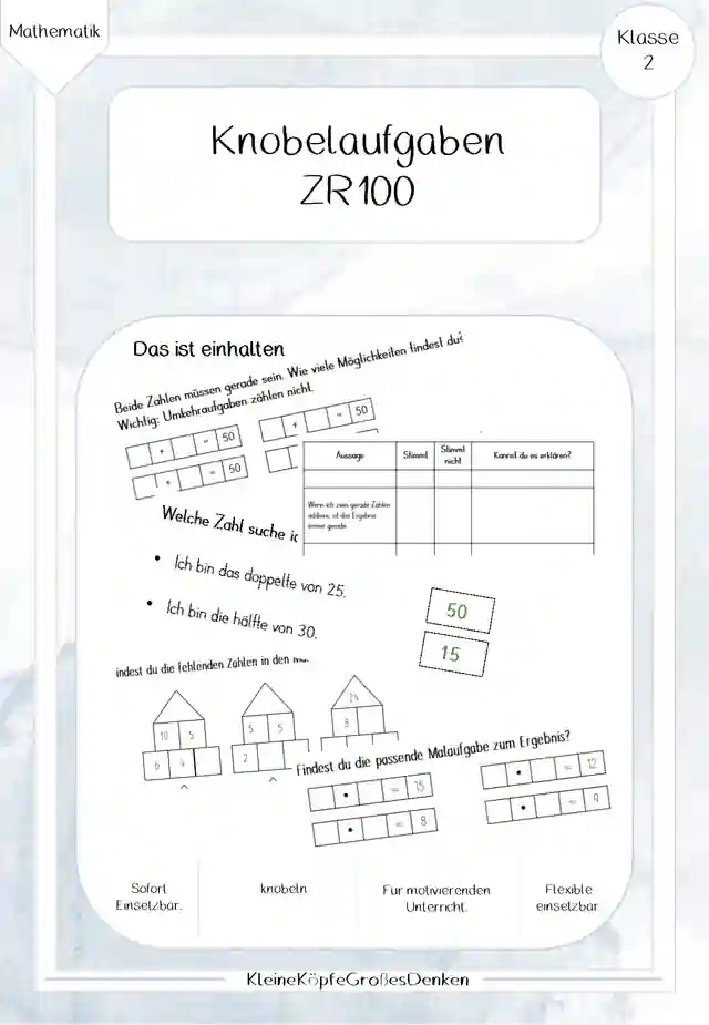 Knobelaufgaben im ZR100 2. Klasse