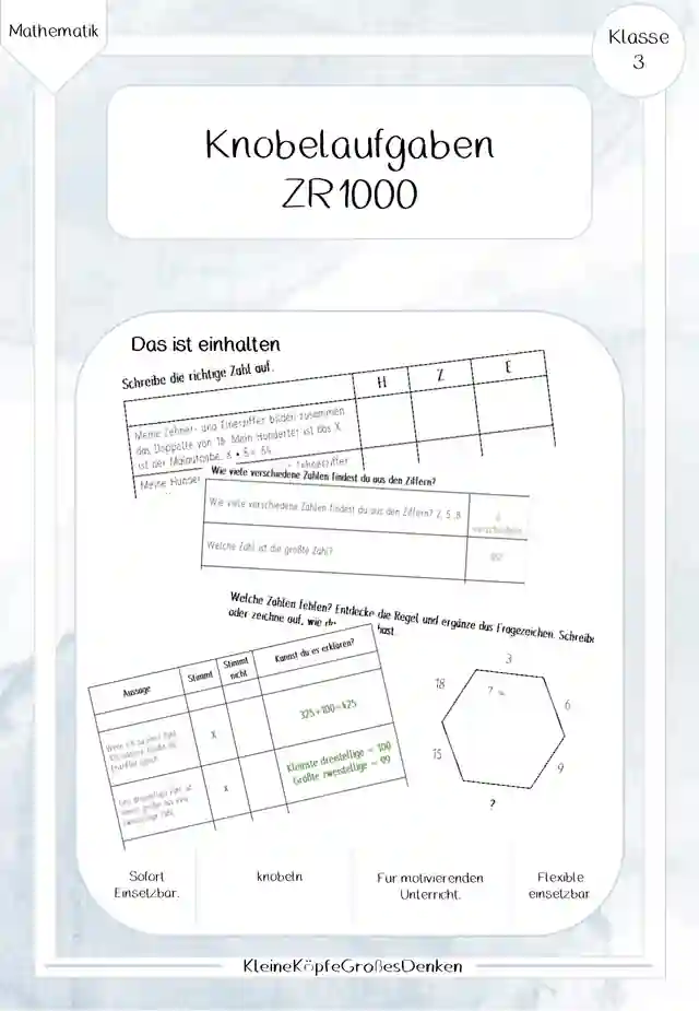 Knobelaufgaben ZR1000 3. Klasse