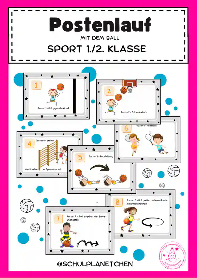 Postenlauf mit Ball - Sportunterricht 1./2. Klasse