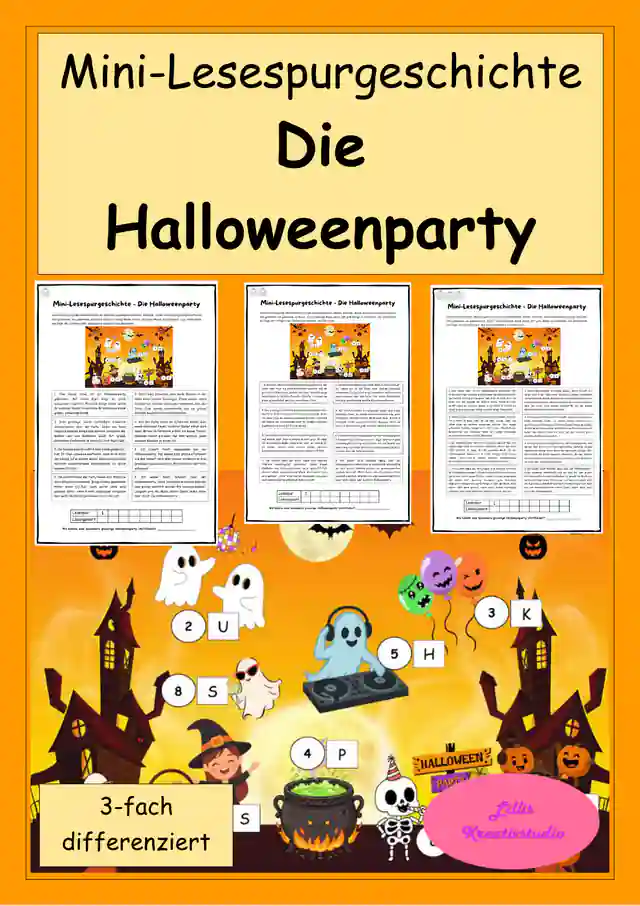 Die Halloweenparty – Mini-Lesespurgeschichte | 3-fach differenziert