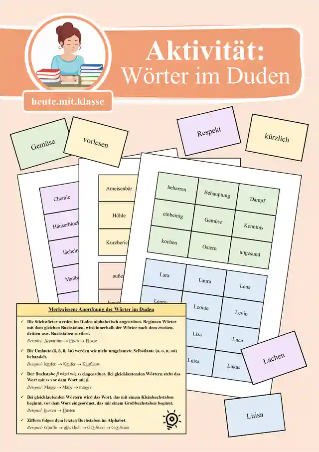 Übung & Aktivität: Wörter alphabetisch ordnen & Anordnung der Wörter im Duden (Wörterbuch)